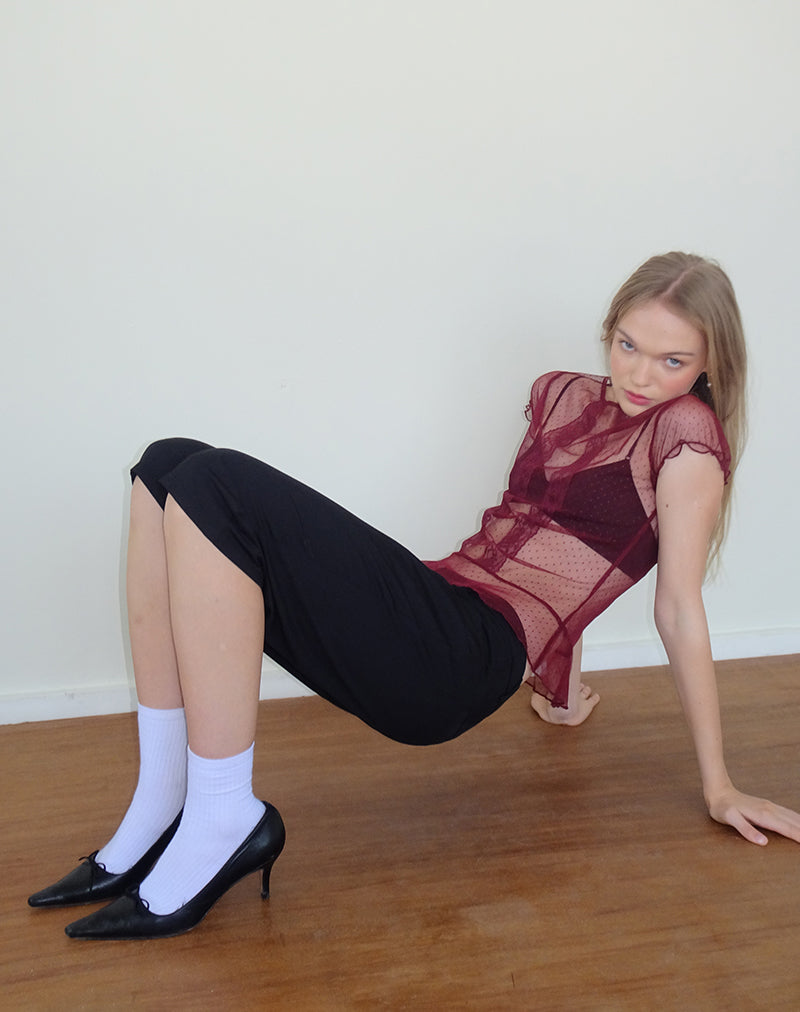 Amrita Top in Burgundy Dobby Mesh-Nico Sky