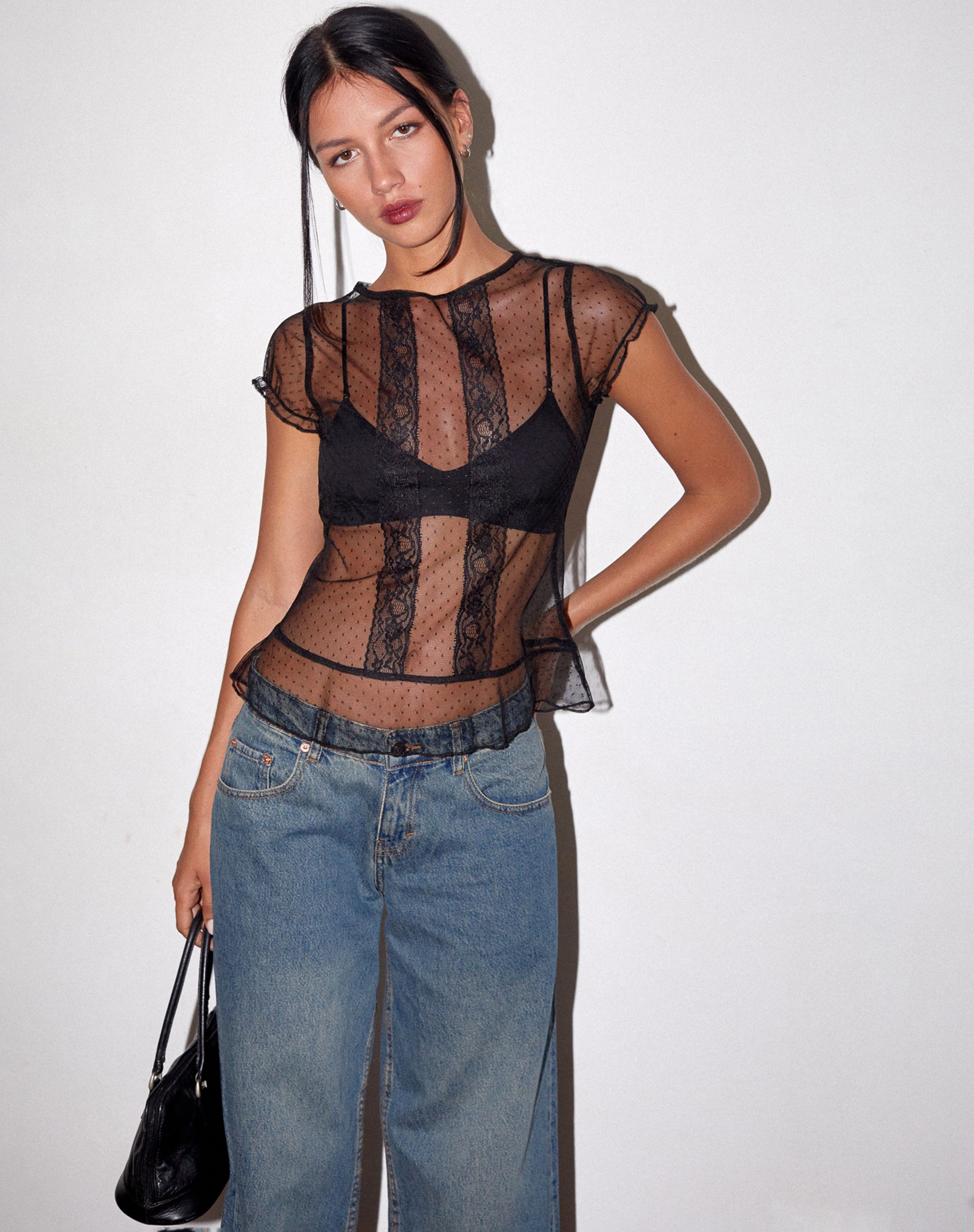 Amrita Unlined Top in Dobby Mesh Black-Nico Sky