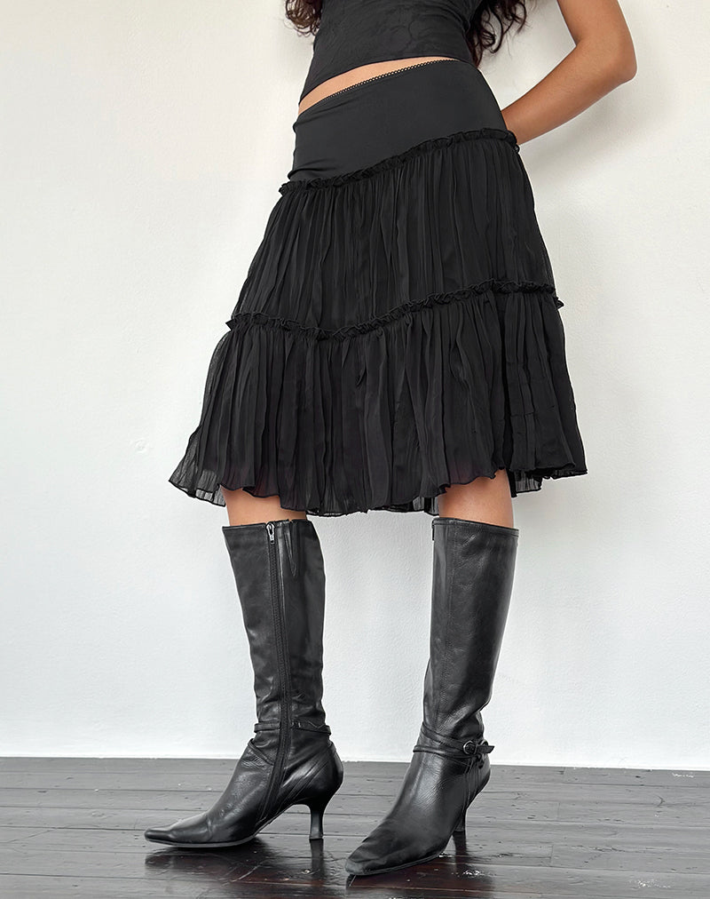 Anahita Tiered Skirt in Chiffon Black-Nico Sky