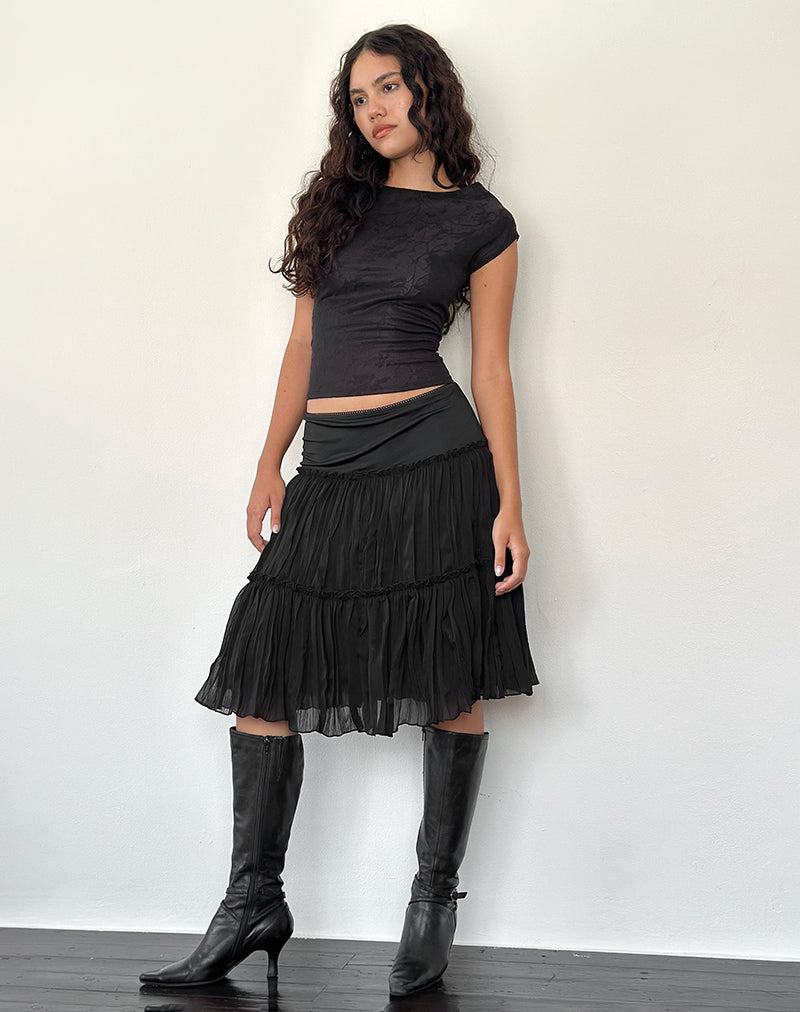 Anahita Tiered Skirt in Chiffon Black-Nico Sky