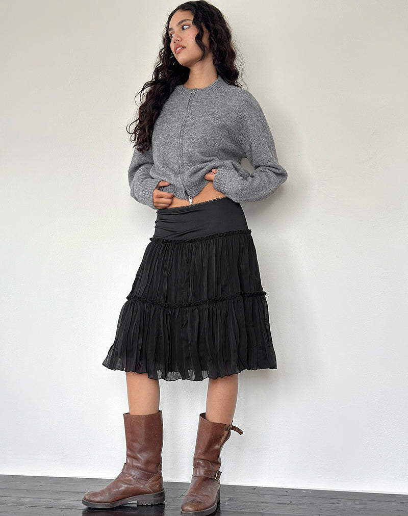 Anahita Tiered Skirt in Chiffon Black-Nico Sky