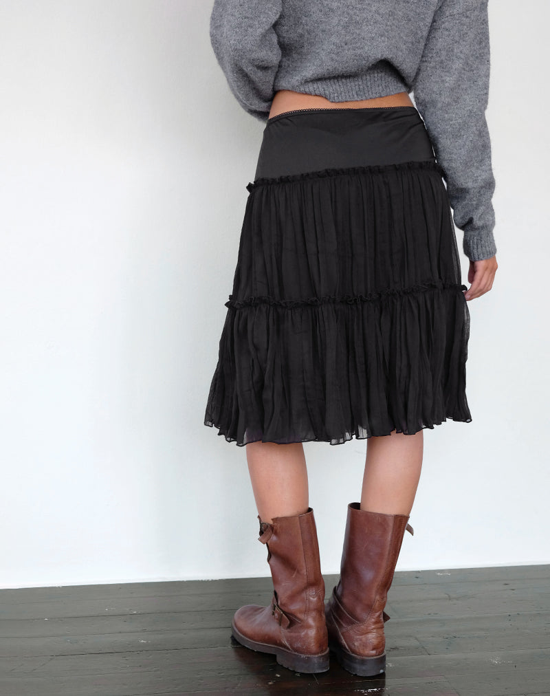 Anahita Tiered Skirt in Chiffon Black-Nico Sky