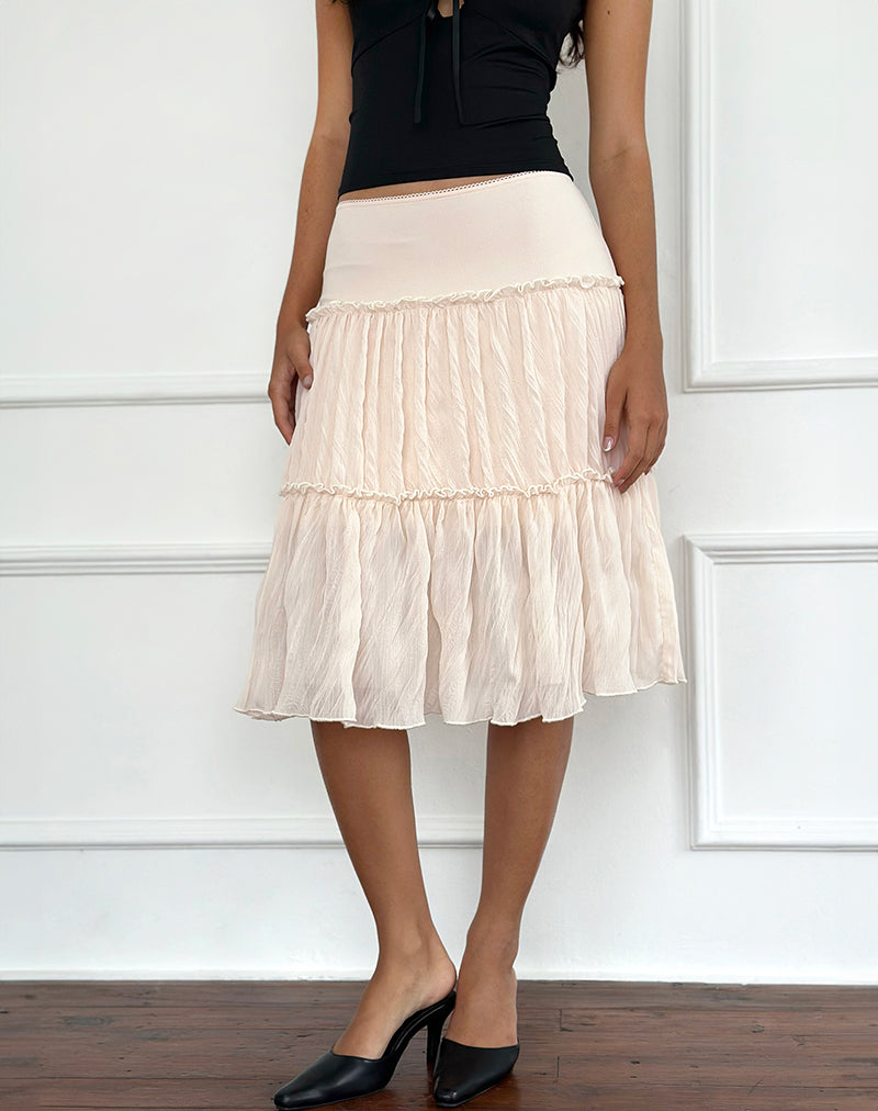 Anahita Tiered Skirt in Chiffon Buttercream-Nico Sky