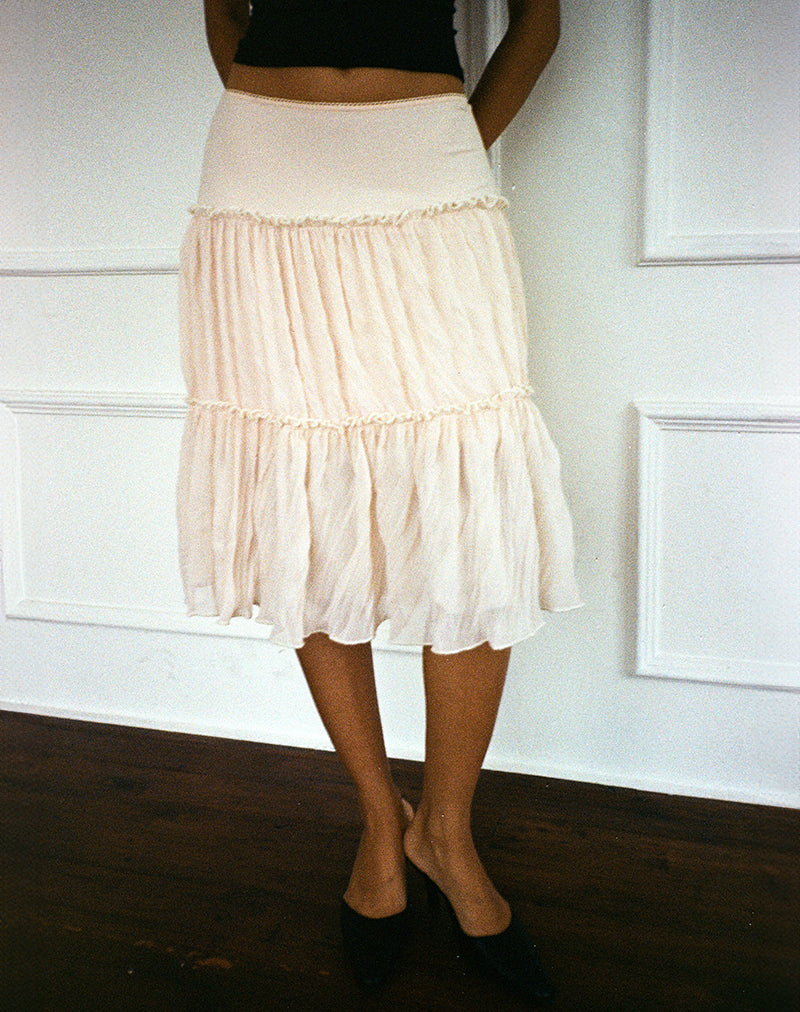 Anahita Tiered Skirt in Chiffon Buttercream-Nico Sky