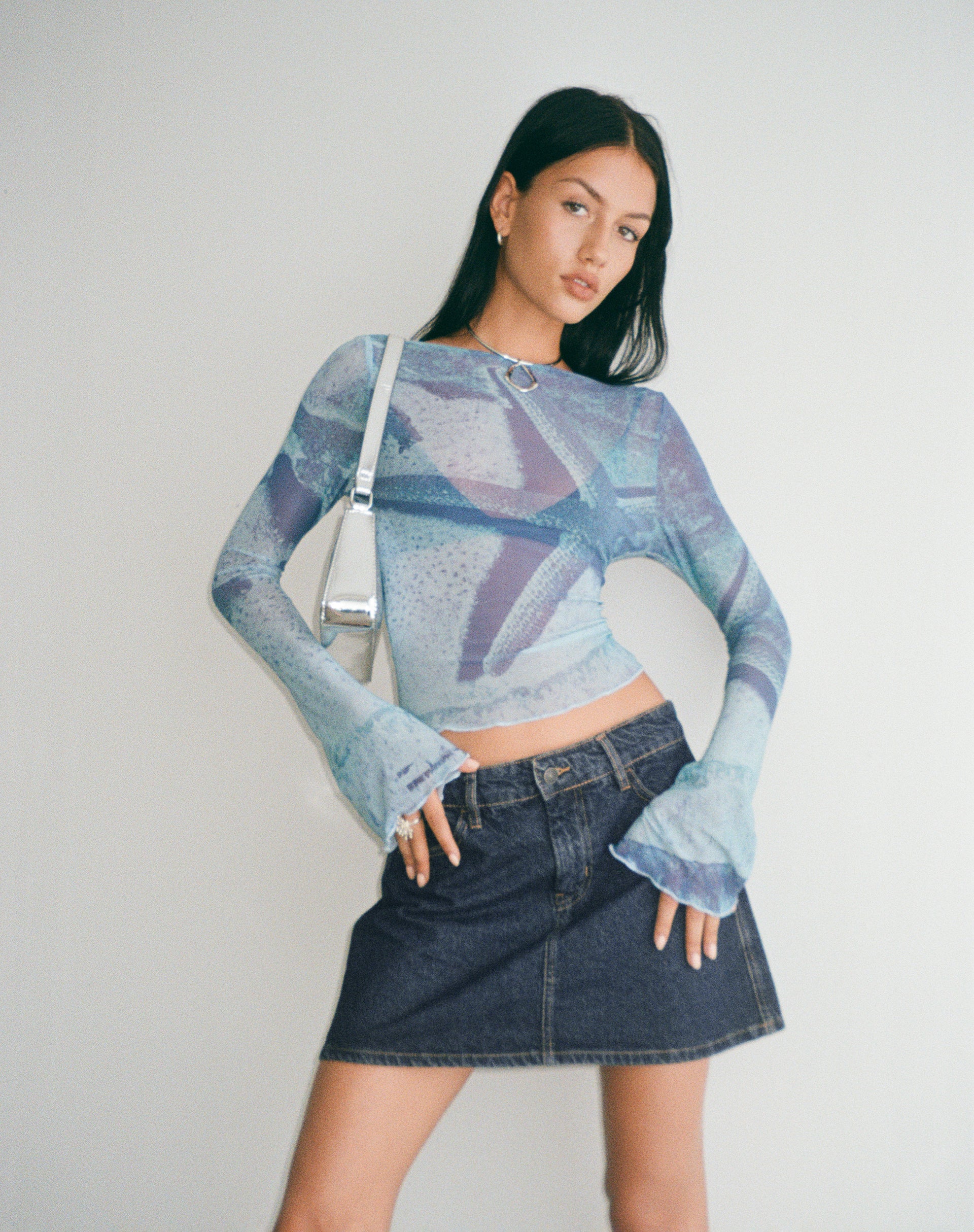 Mini A-Line Skirt in Denim Indigo-Nico Sky