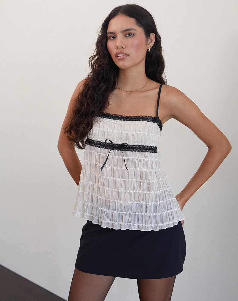 Ancika Cami Top in Textured Chiffon Ivory-Nico Sky