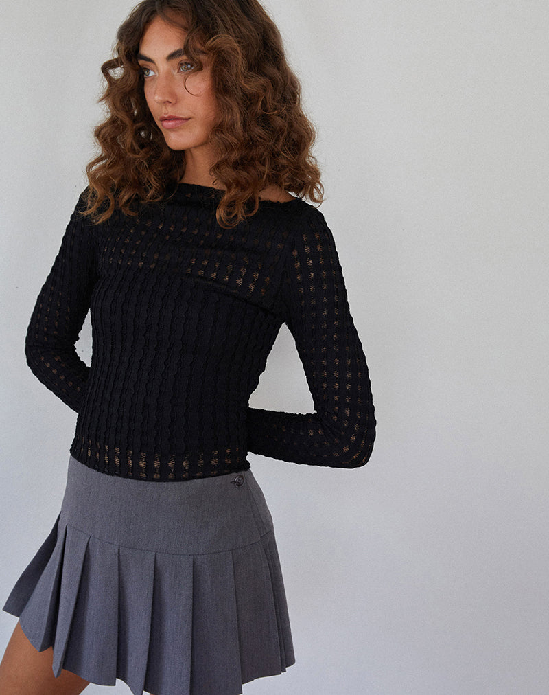 Angela Long sleeve Top in Crinkle Black-Nico Sky