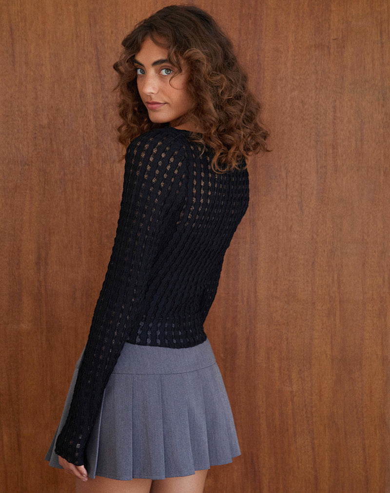Angela Long sleeve Top in Crinkle Black-Nico Sky
