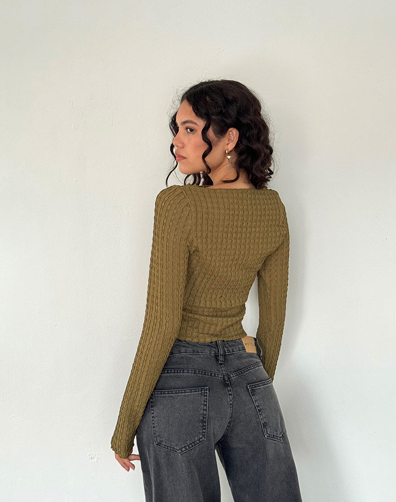 Angela Long Sleeve Top in Crinkle Olive-Nico Sky
