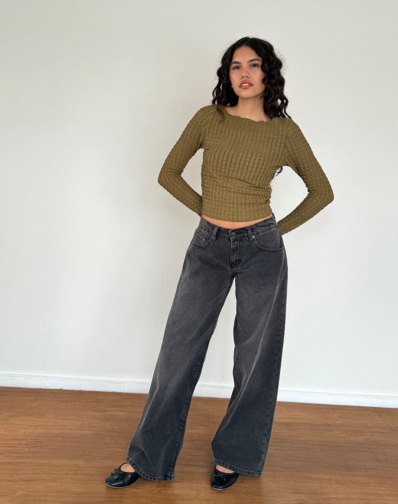 Angela Long Sleeve Top in Crinkle Olive-Nico Sky