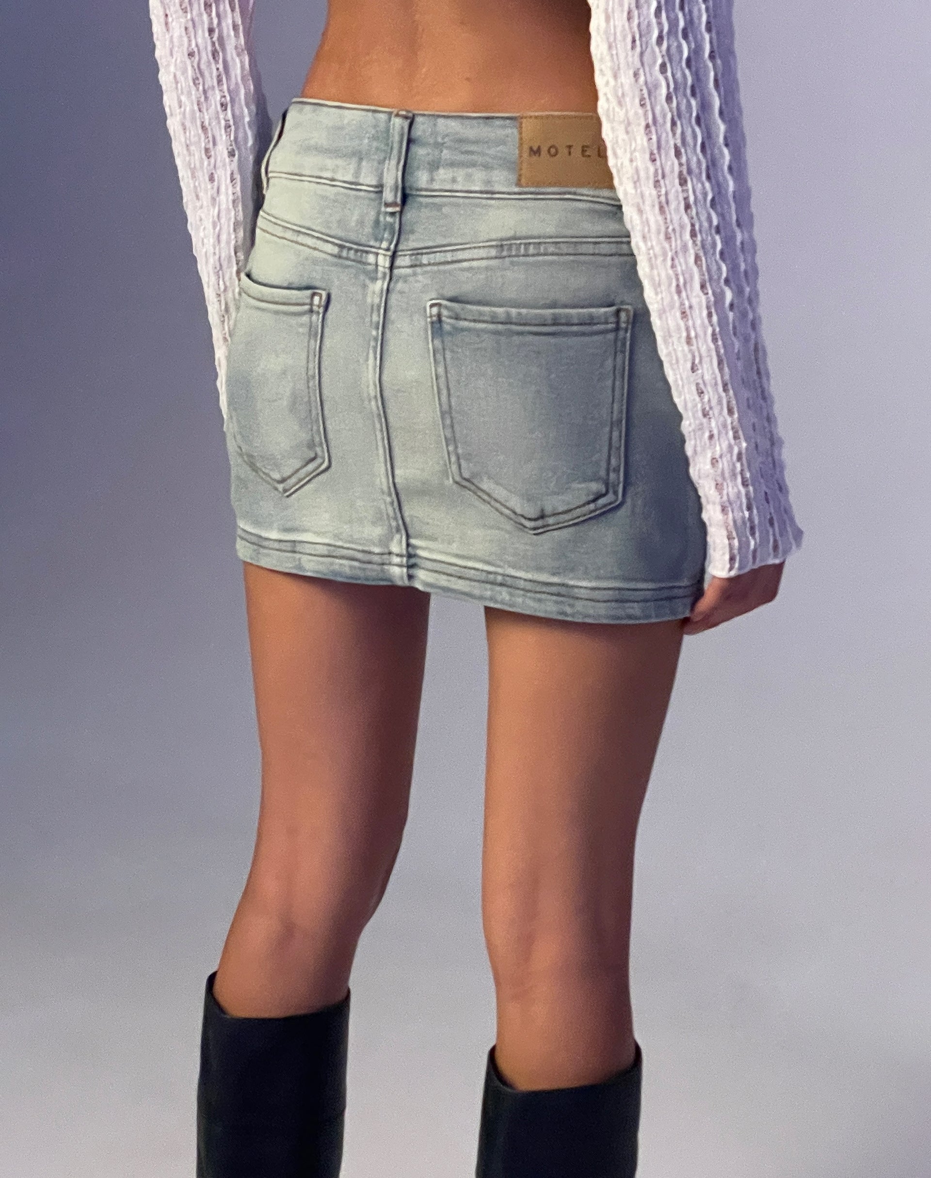 Low Rise Denim Mini Skirt in Super Bleach-Nico Sky