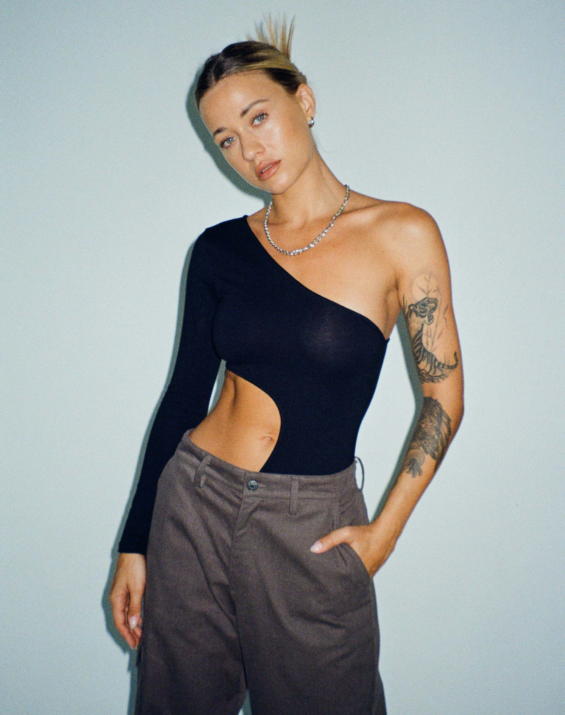 Ann Cut Out Bodysuit in Black-Nico Sky