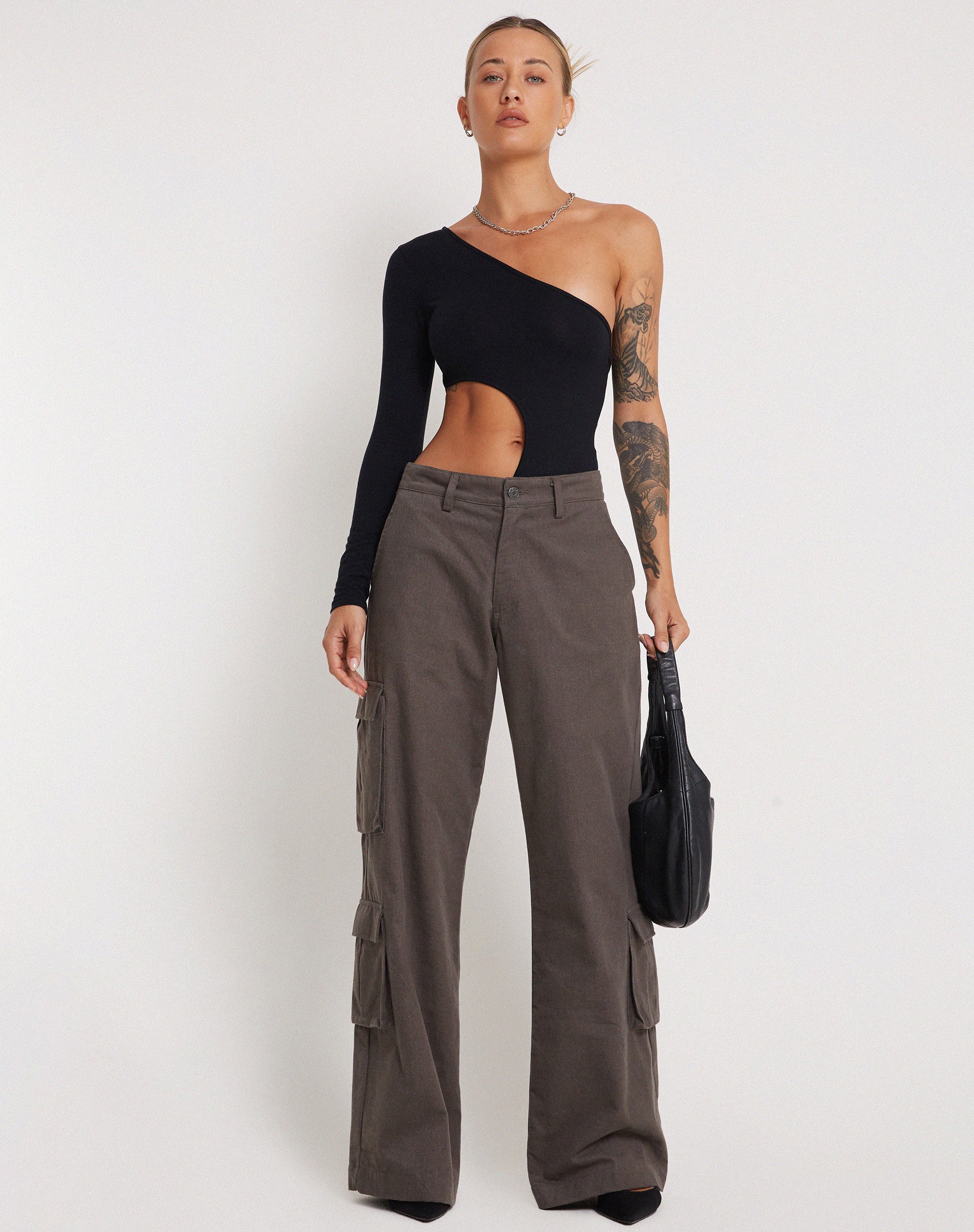 Ann Cut Out Bodysuit in Black-Nico Sky