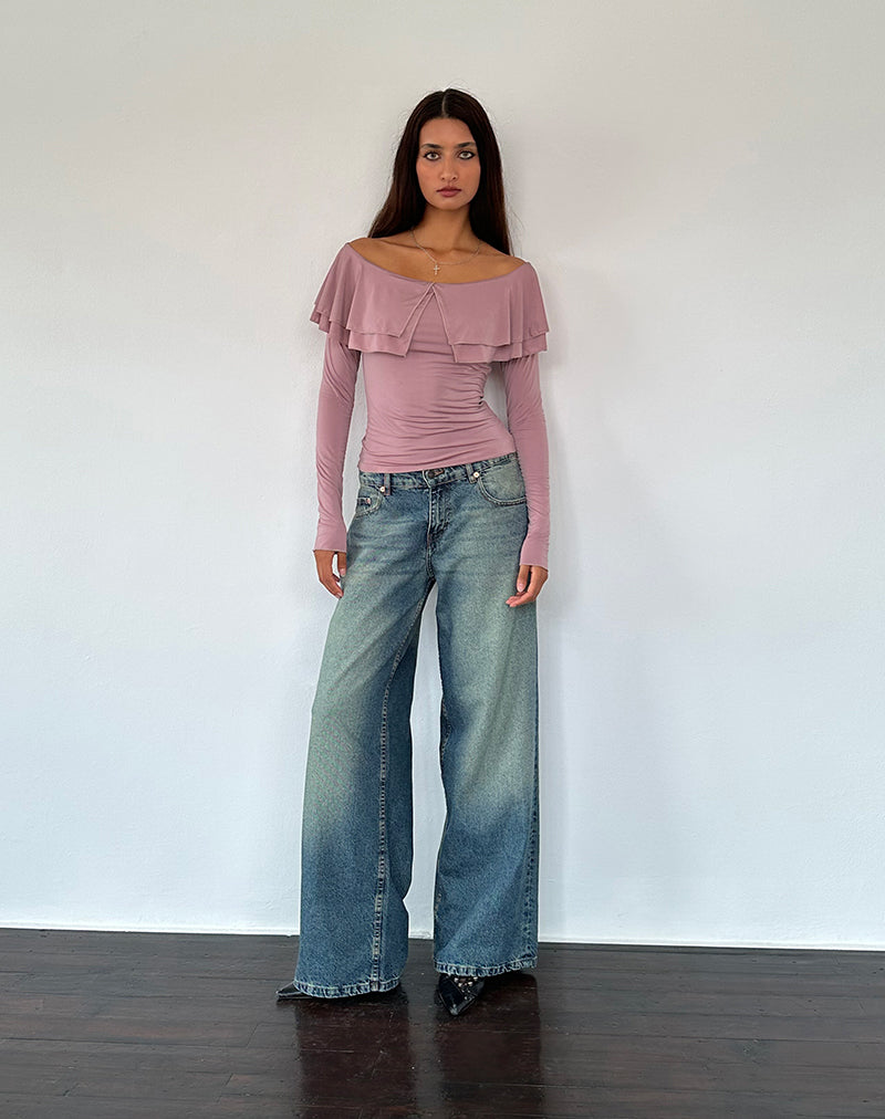 Annia Ruffle Bardot Soft Touch Top in Pink-Nico Sky