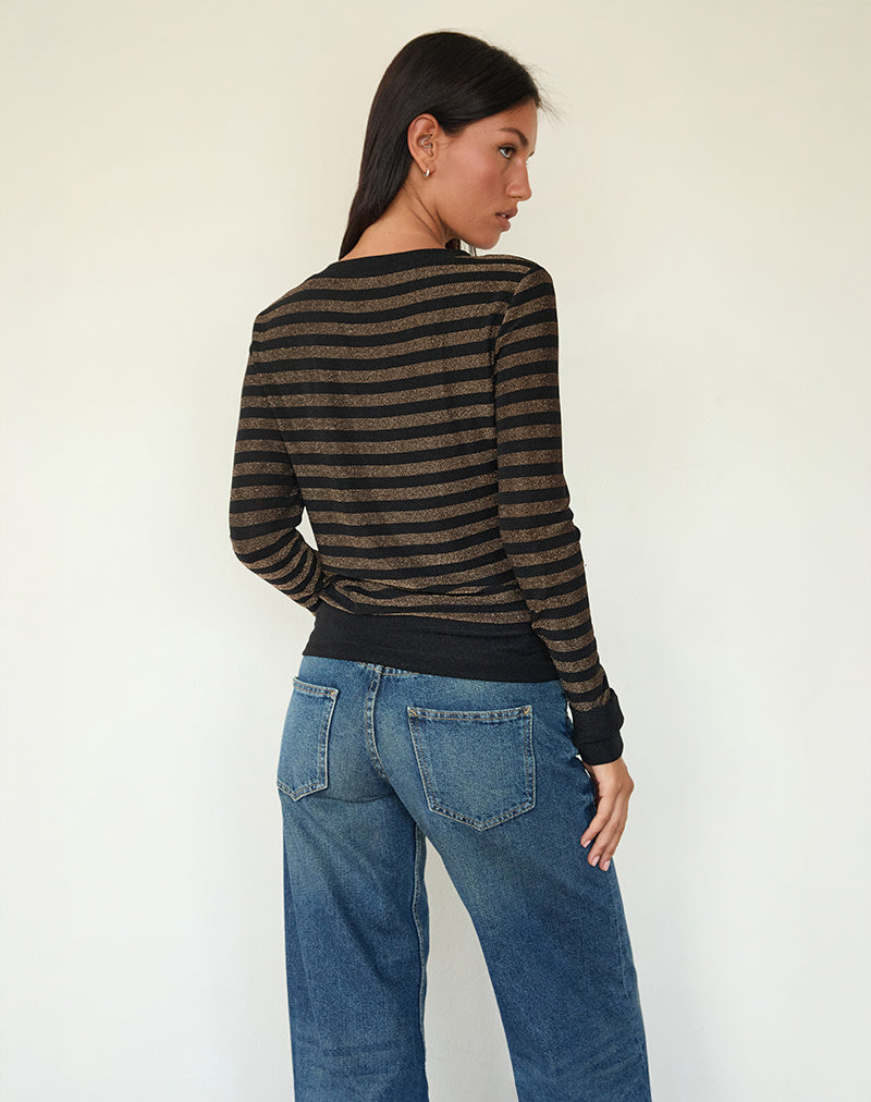 Annora Long Sleeve Top in Lurex Gold Stripe-Nico Sky