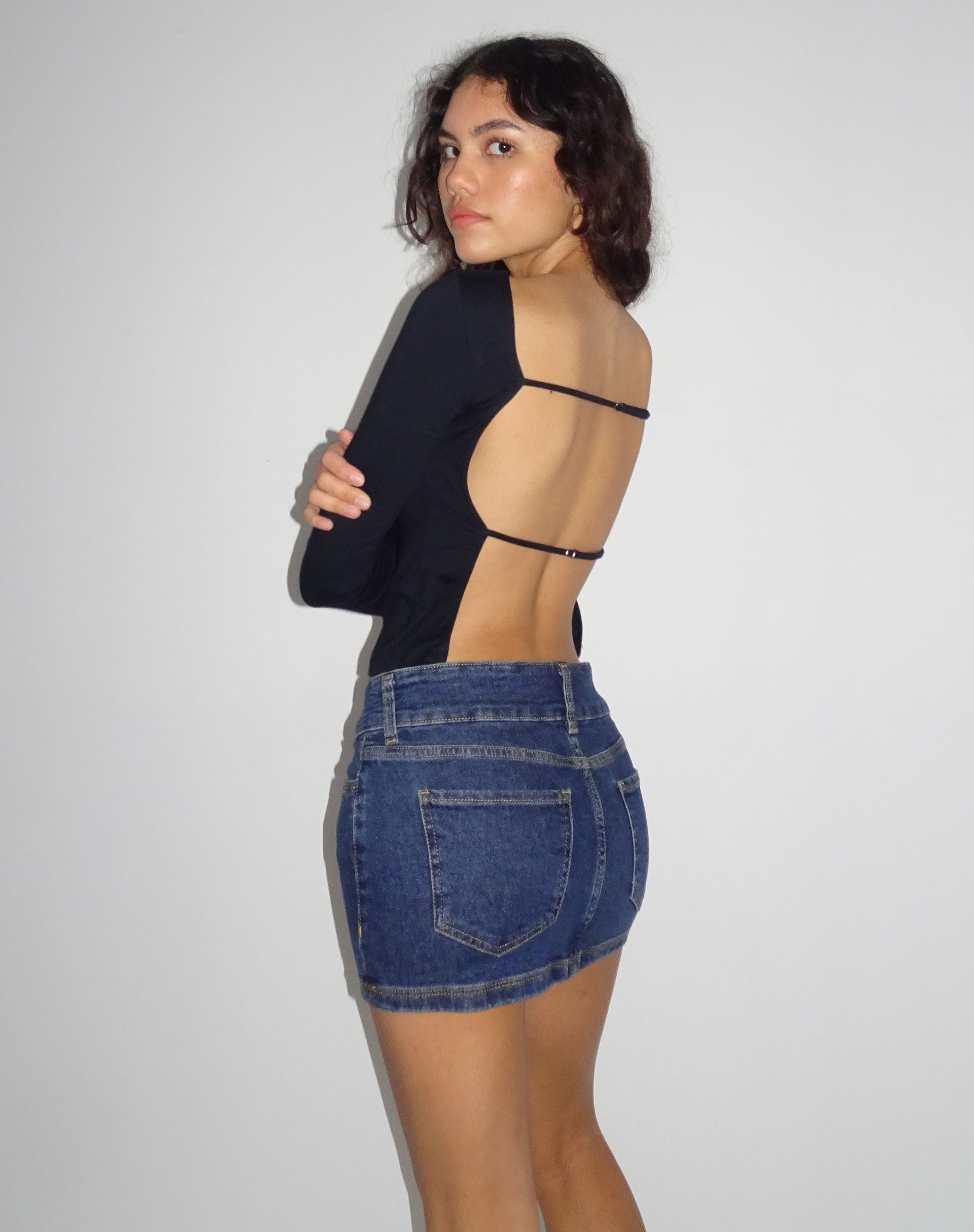 Low Rise Denim Mini Skirt in Dark Vintage Wash-Nico Sky