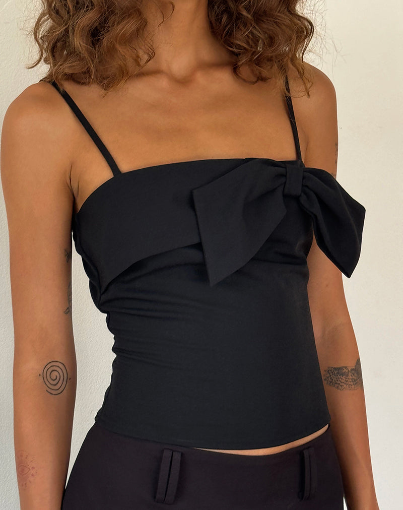 Antlia Bow Cami Top in Tailoring Black-Nico Sky