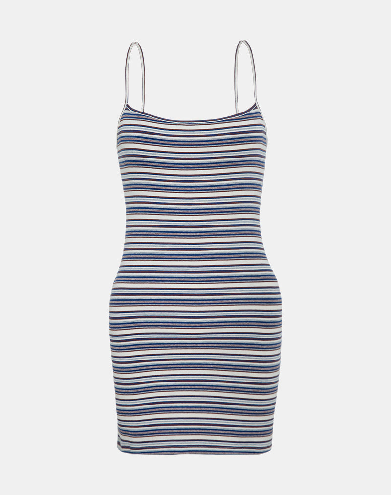 Anzhelina Strappy Mini Dress in Multi Blue Stripe-Nico Sky