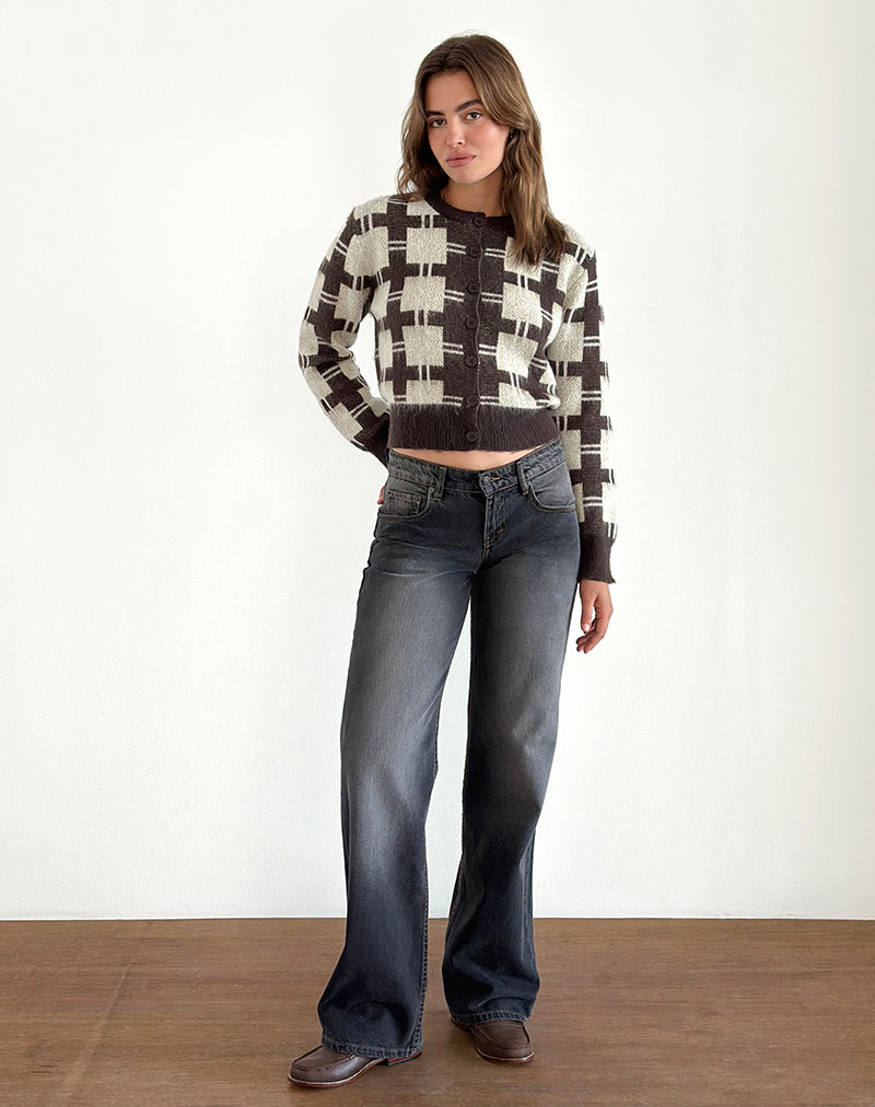 Anzio Knitted Cardigan in Check Brown-Nico Sky