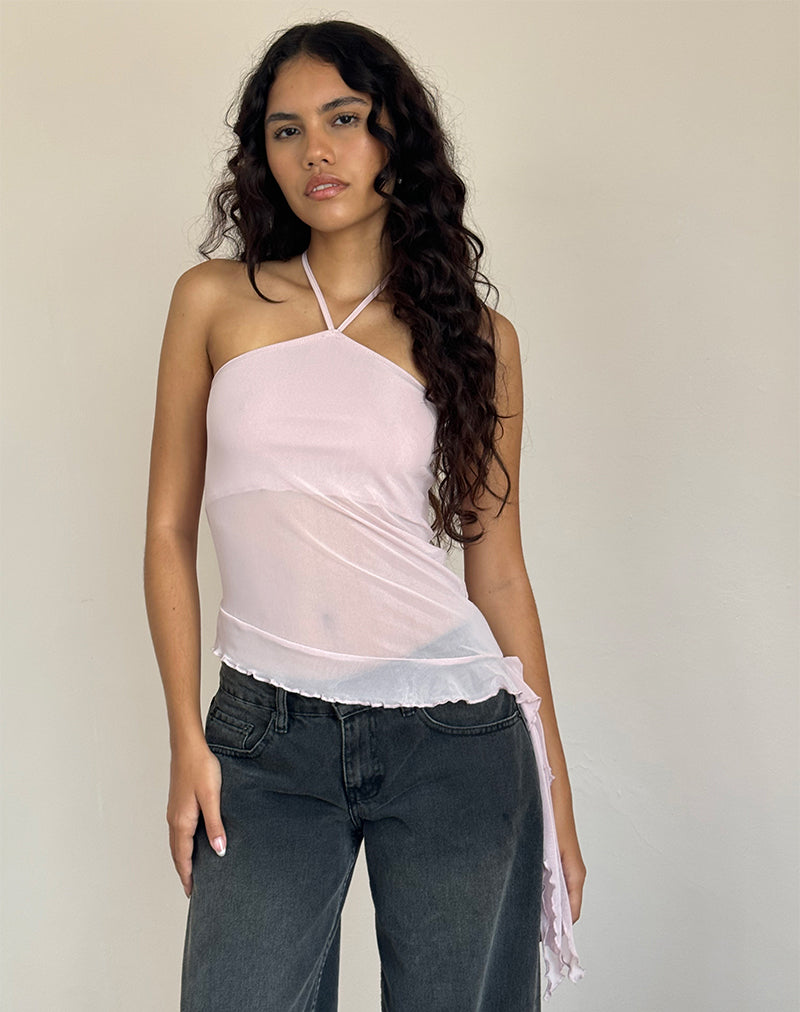 Arabella Halterneck Top In Mesh Pink-Nico Sky