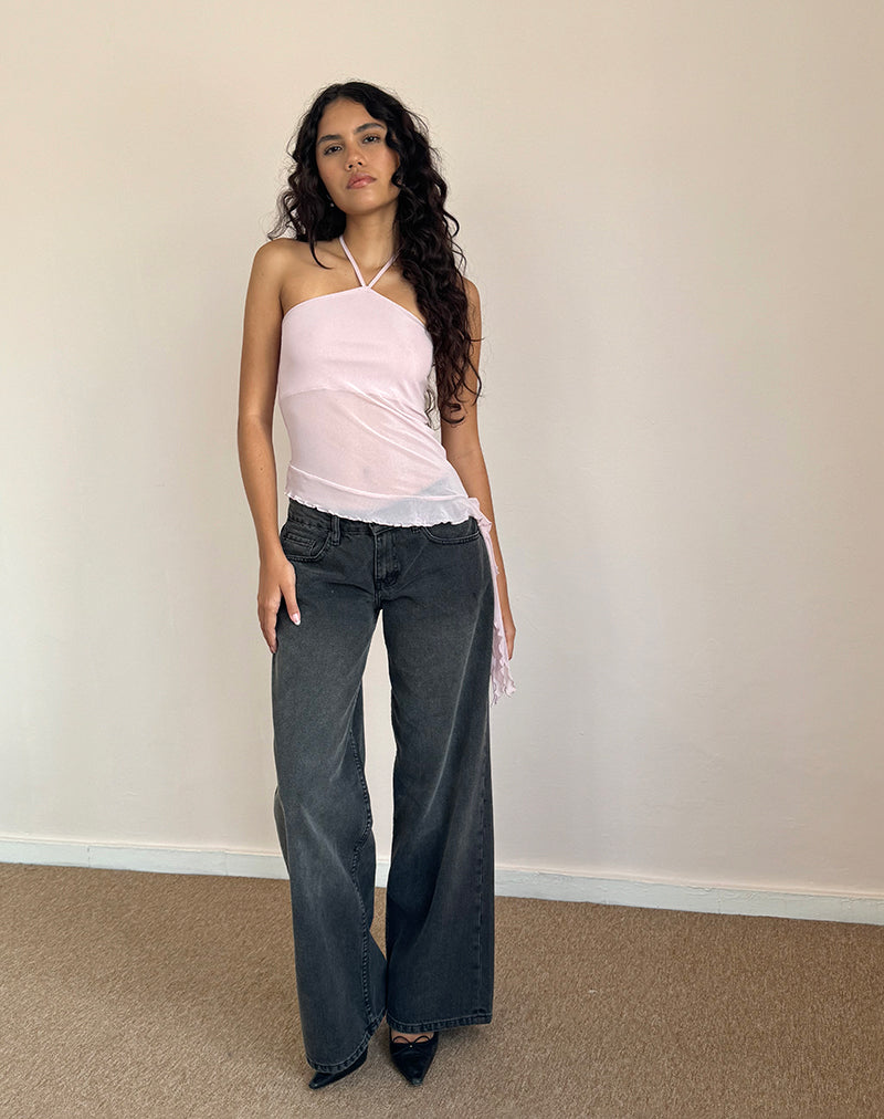 Arabella Halterneck Top In Mesh Pink-Nico Sky