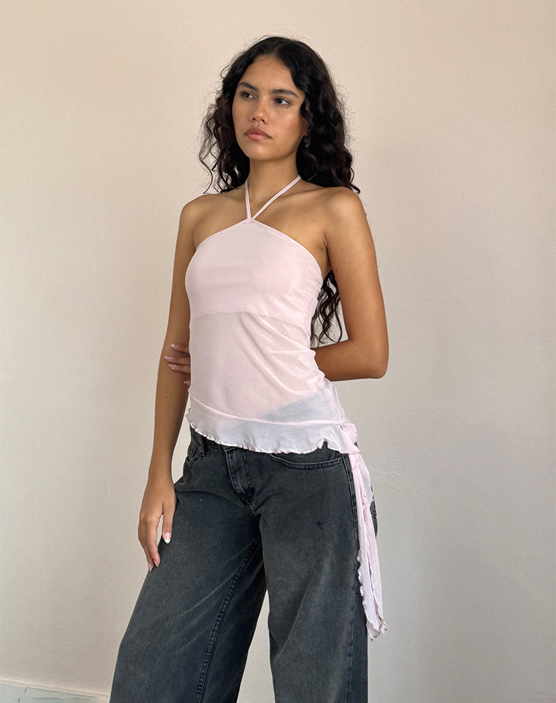 Arabella Halterneck Top In Mesh Pink-Nico Sky