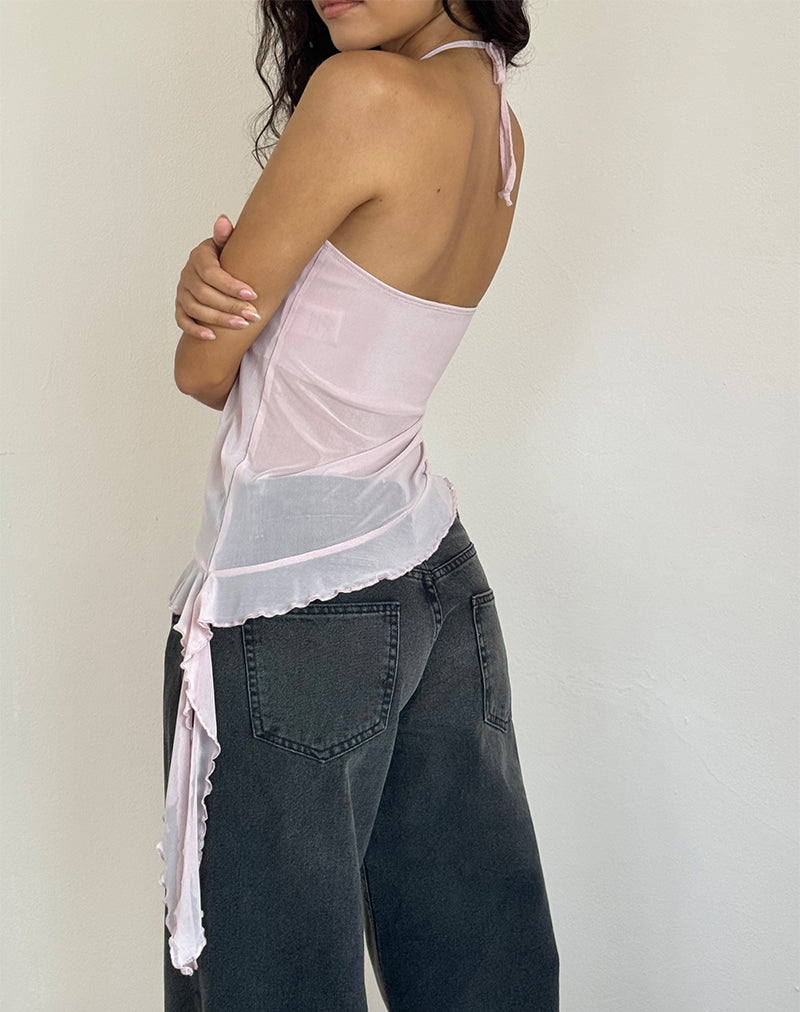 Arabella Halterneck Top In Mesh Pink-Nico Sky