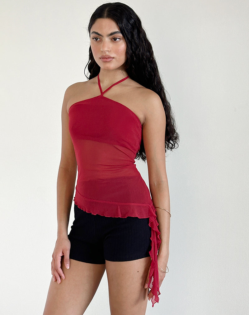 Arabella Halterneck Top in Mesh Cherry-Nico Sky