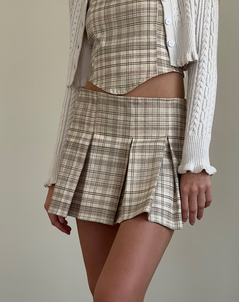 Alula Mini Skirt in Cream Pastel Check-Nico Sky