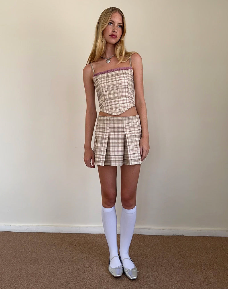 Archie Corset Top in Cream Pastel Check-Nico Sky