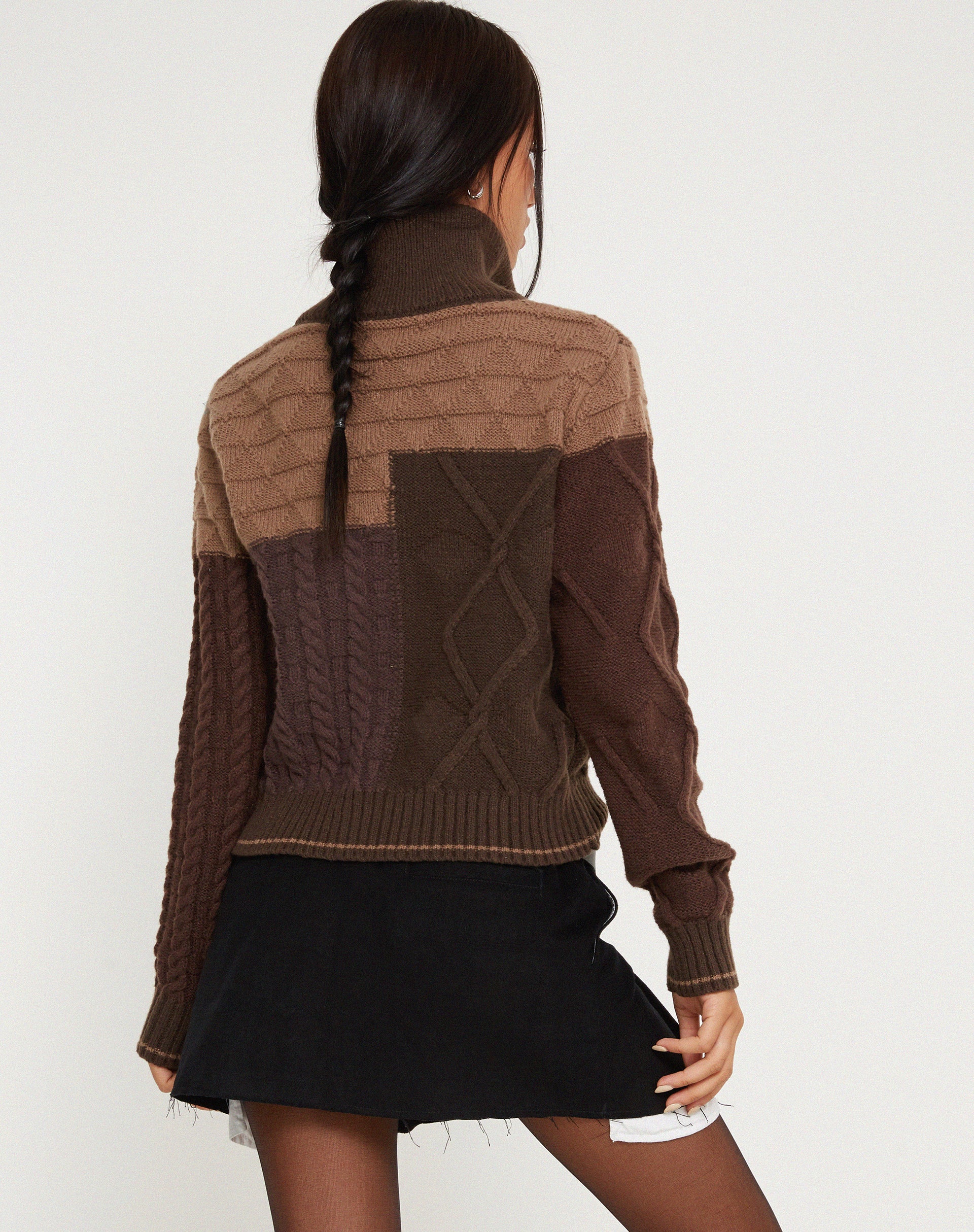 Arelius Knitted Jacket in Tonal Brown-Nico Sky