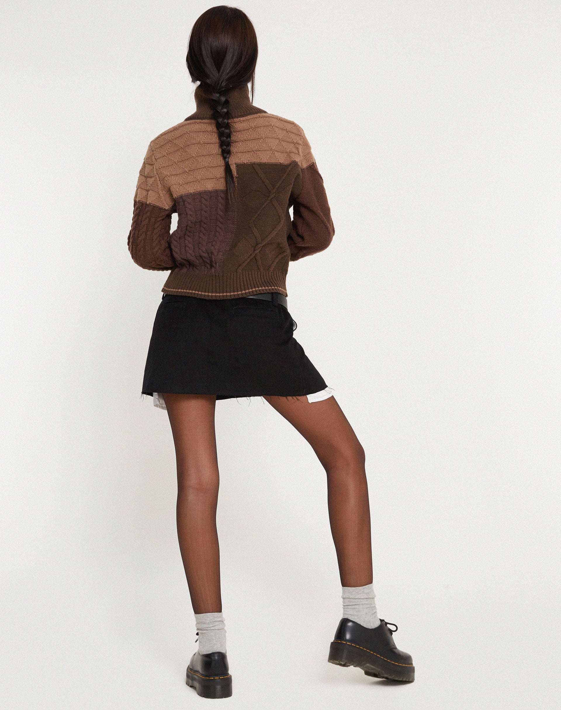 Arelius Knitted Jacket in Tonal Brown-Nico Sky