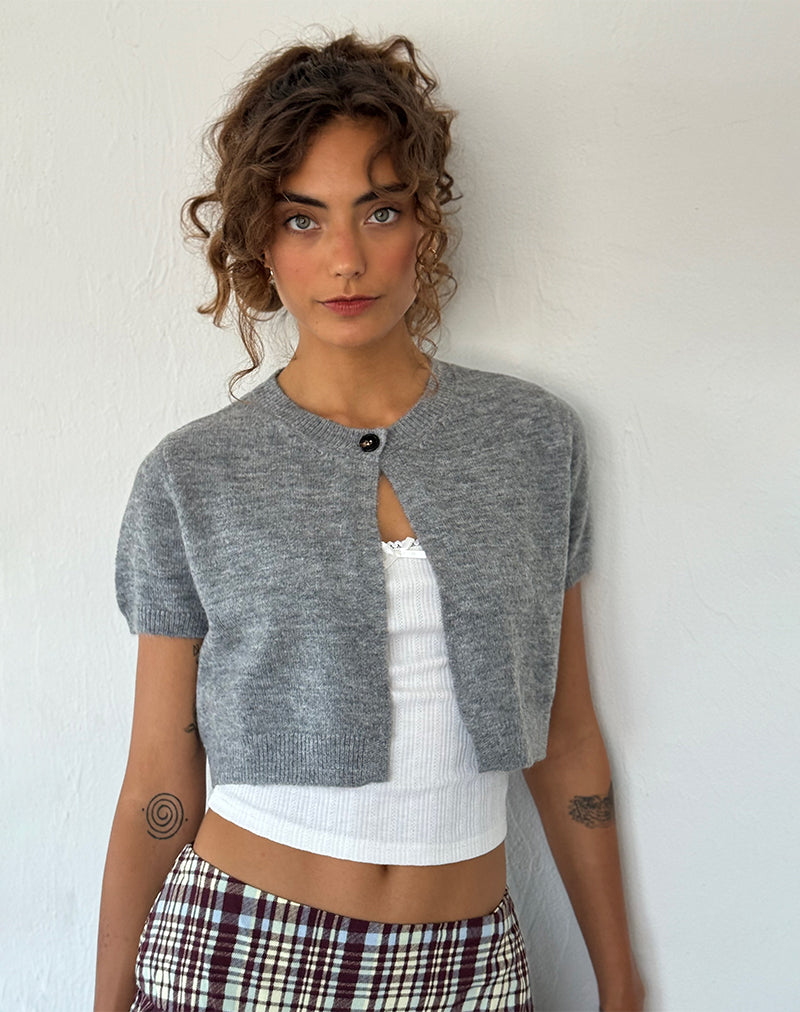 Arella Cropped Cardigan in Knit Grey-Nico Sky