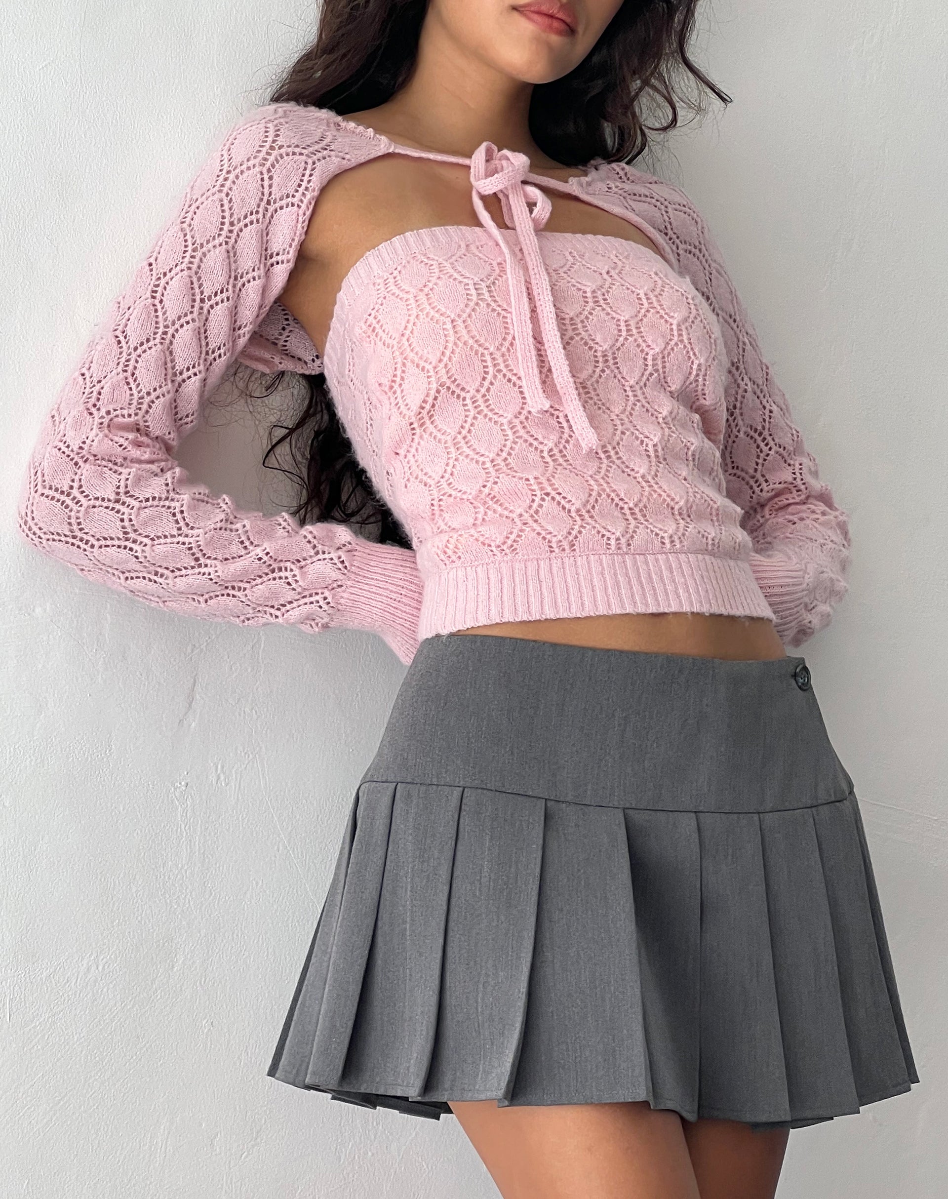 Arinah Knitted Shrug Top in Ballet Pink-Nico Sky