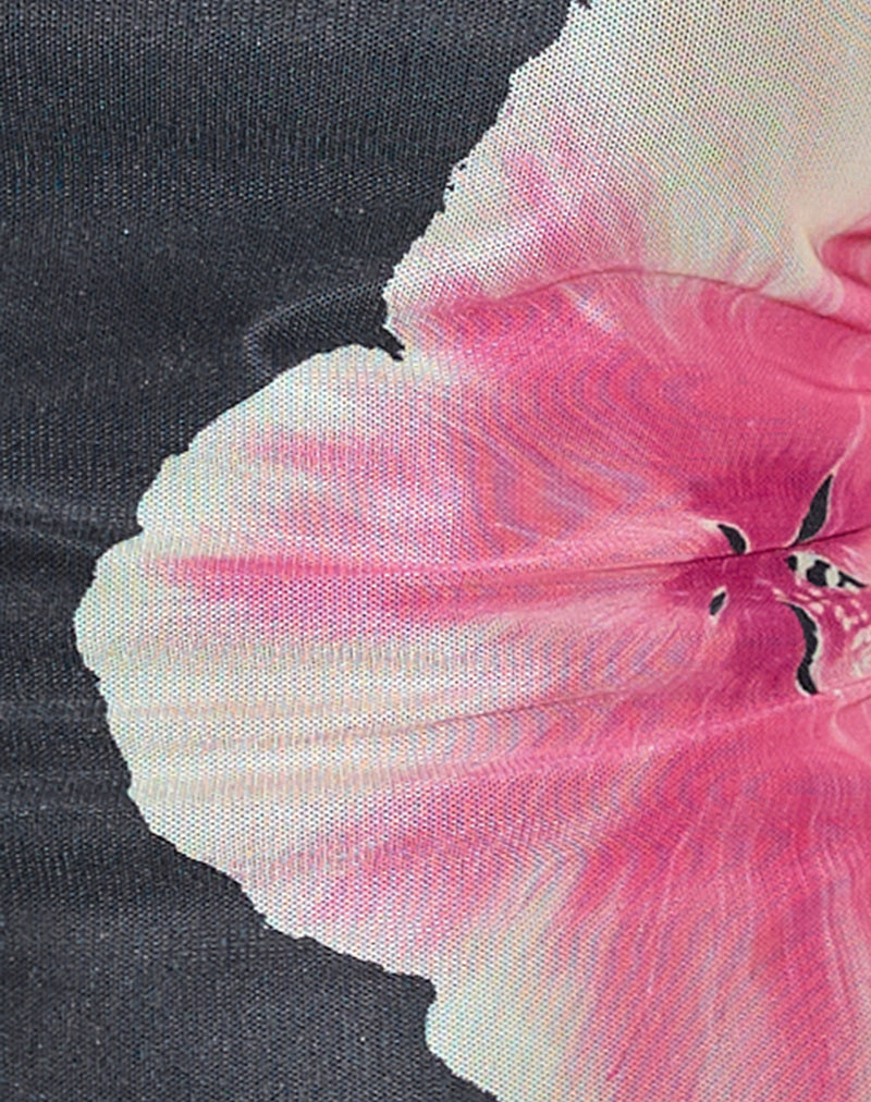 Arira Halterneck Top in Black with Pink Watercolour Flower-Nico Sky