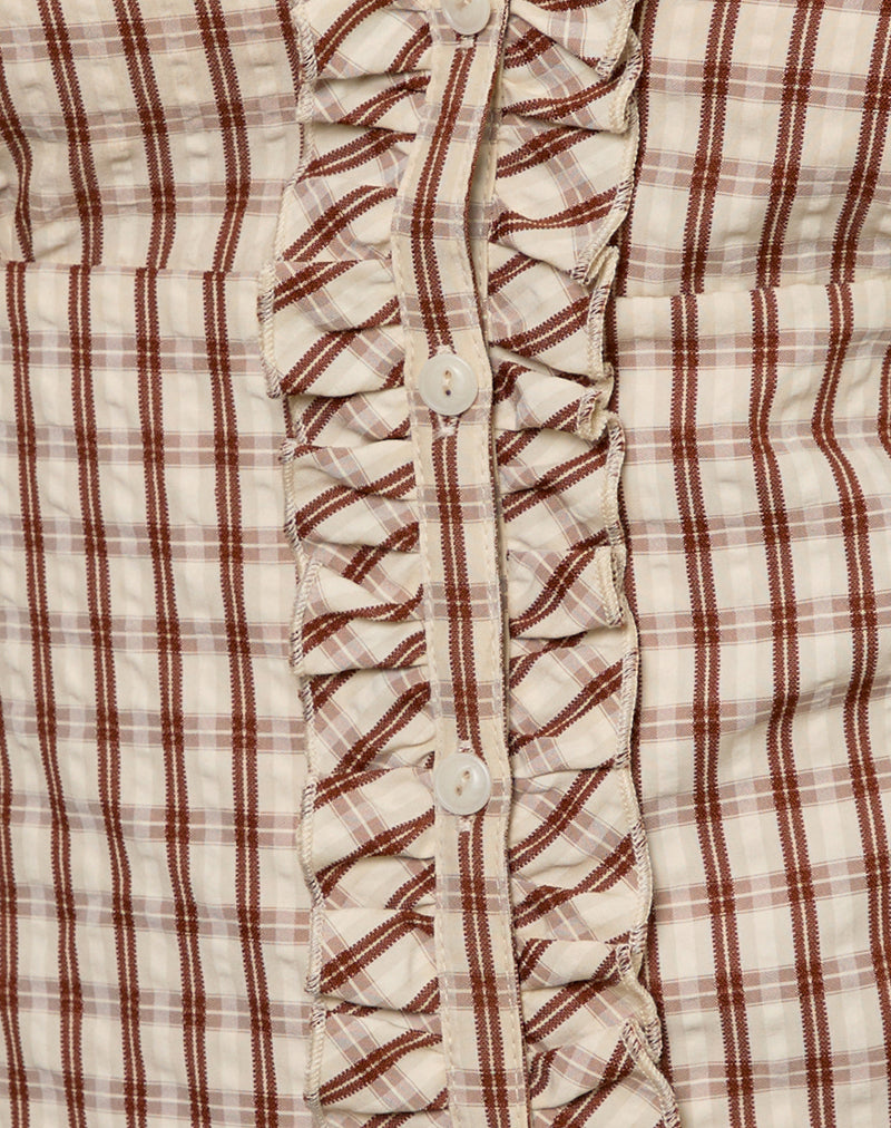 Arla V Neck Blouse in Brown Check-Nico Sky