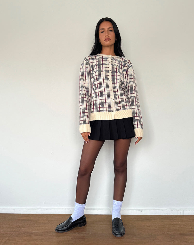 Arlene Cardigan Checked Knit Cream-Nico Sky