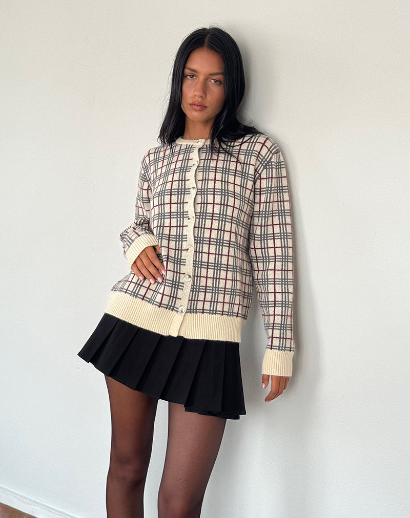 Arlene Cardigan Checked Knit Cream-Nico Sky