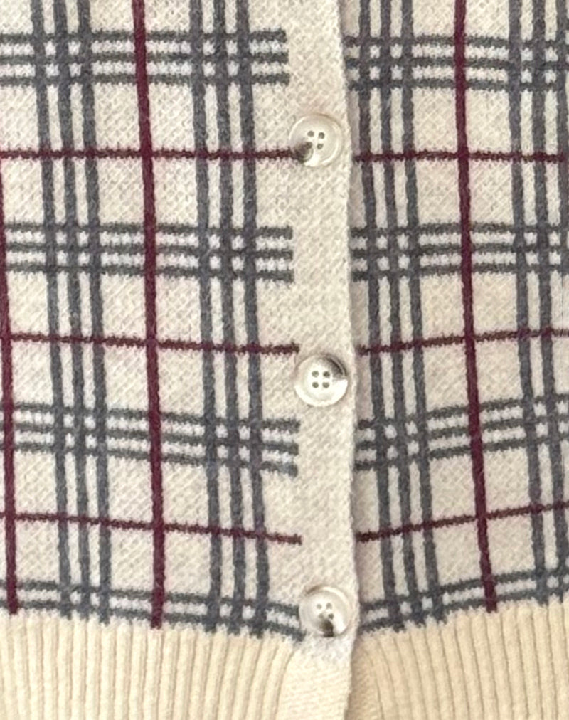 Arlene Cardigan Checked Knit Cream-Nico Sky