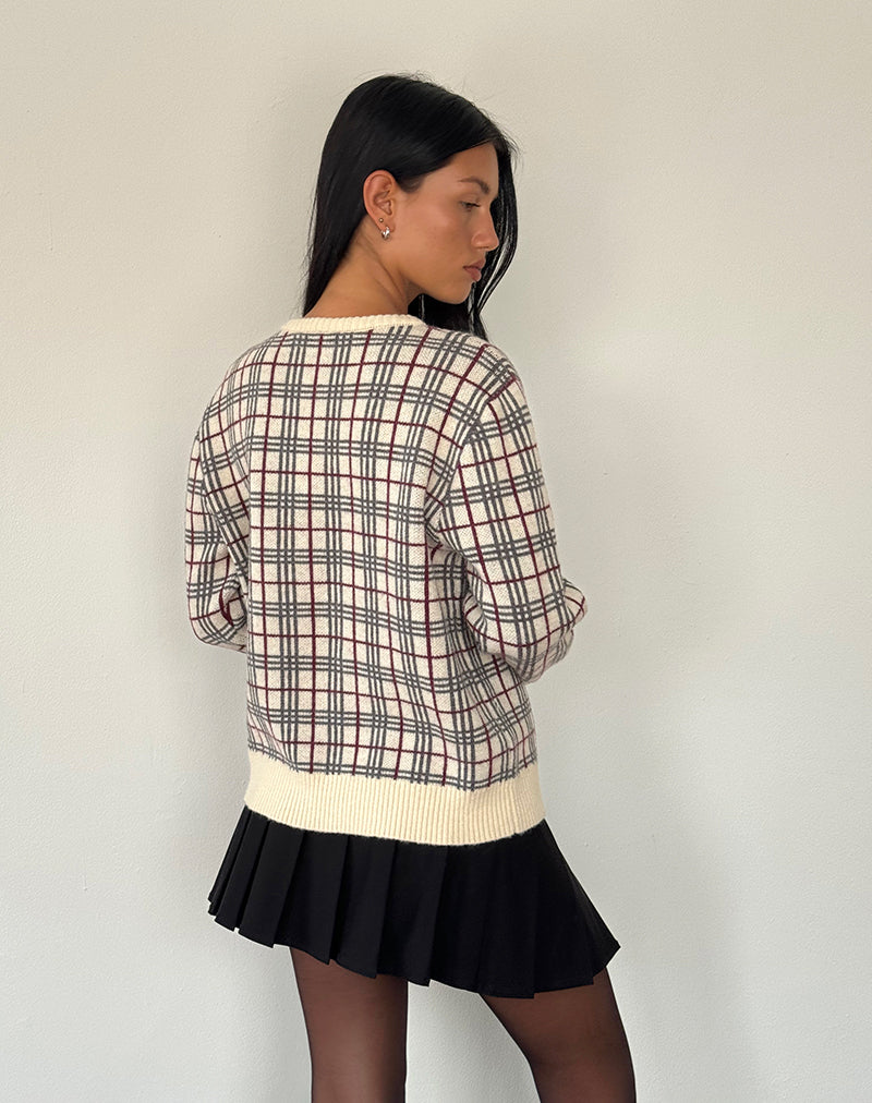 Arlene Cardigan Checked Knit Cream-Nico Sky