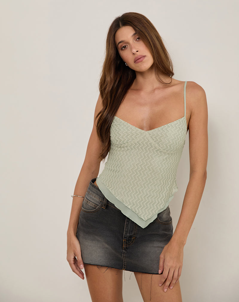 Arlina Cami Top in Zigzag Mesh Sage-Nico Sky