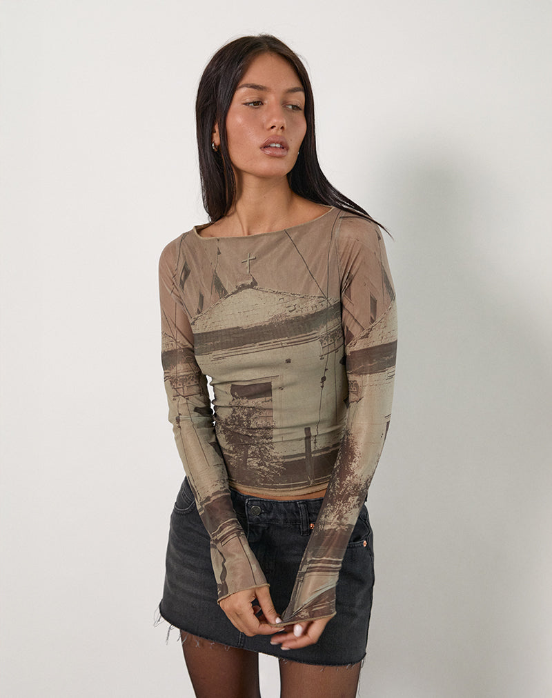 Armali Long Sleeve Top in Abstract Historical Green-Nico Sky