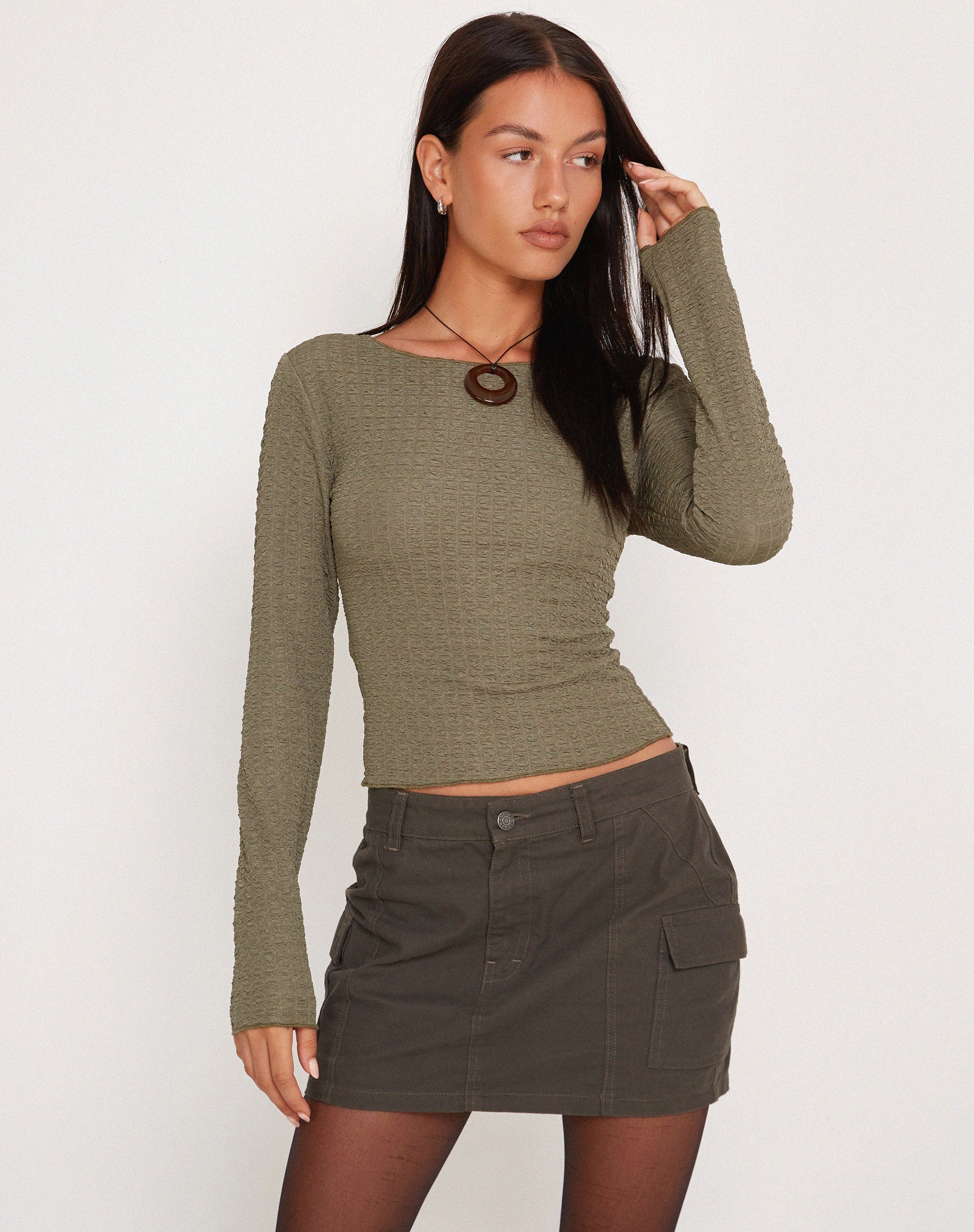 Armina Long Sleeve Top in Khaki-Nico Sky