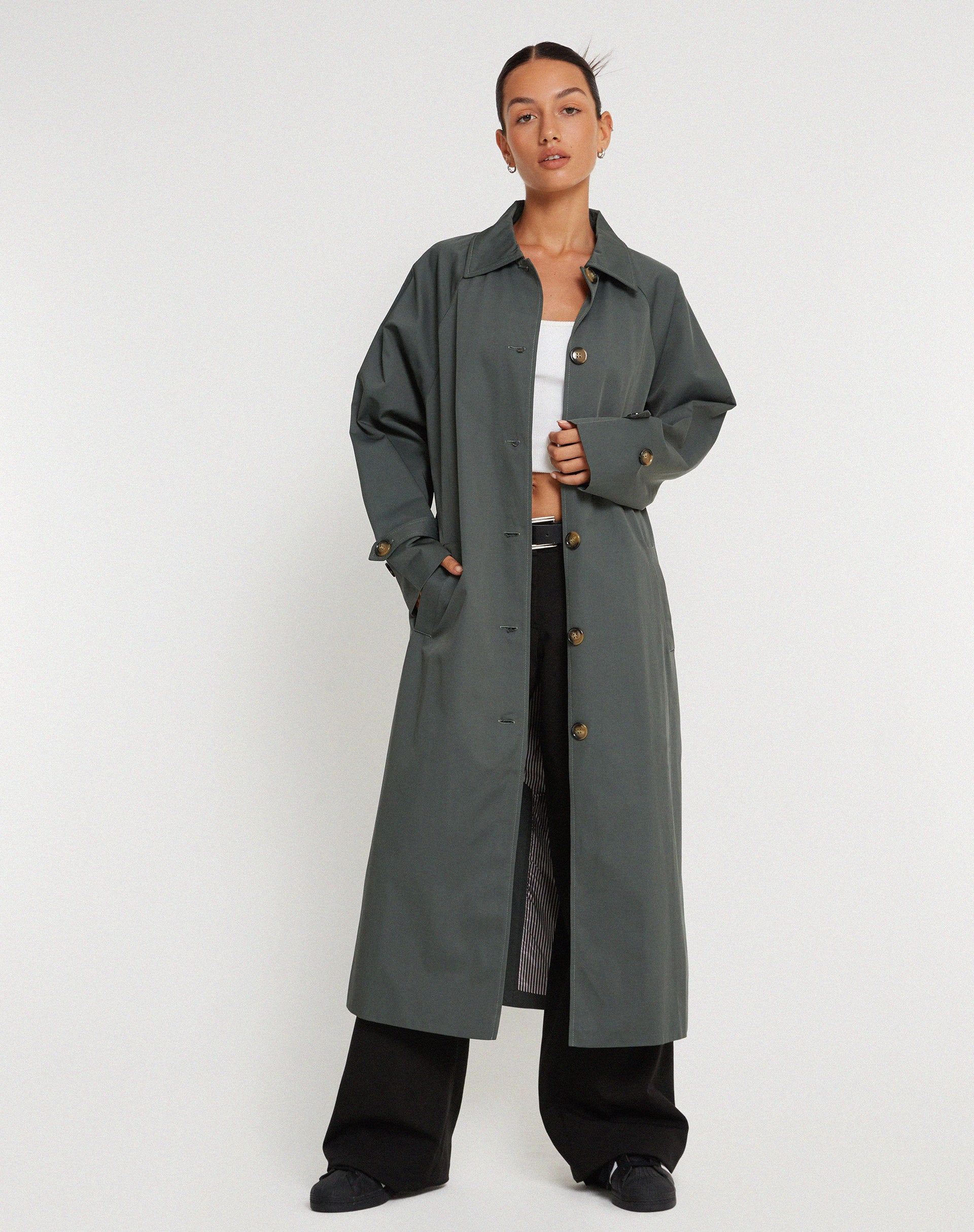 Assa Trench Coat in Light Charcoal with Stripe Lining-Nico Sky