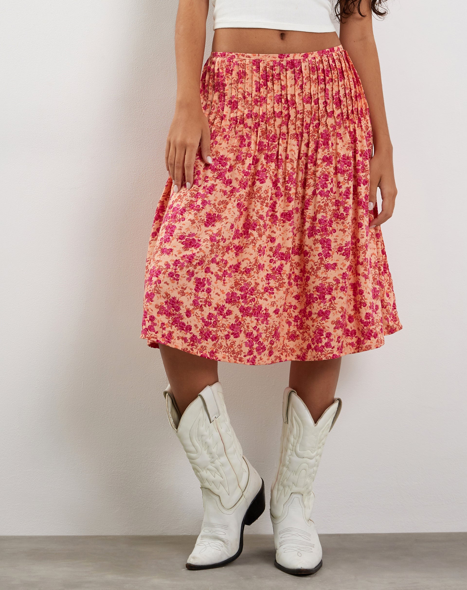 Asada Midi Skirt in Dark Wild Flower Cantaloupe-Nico Sky