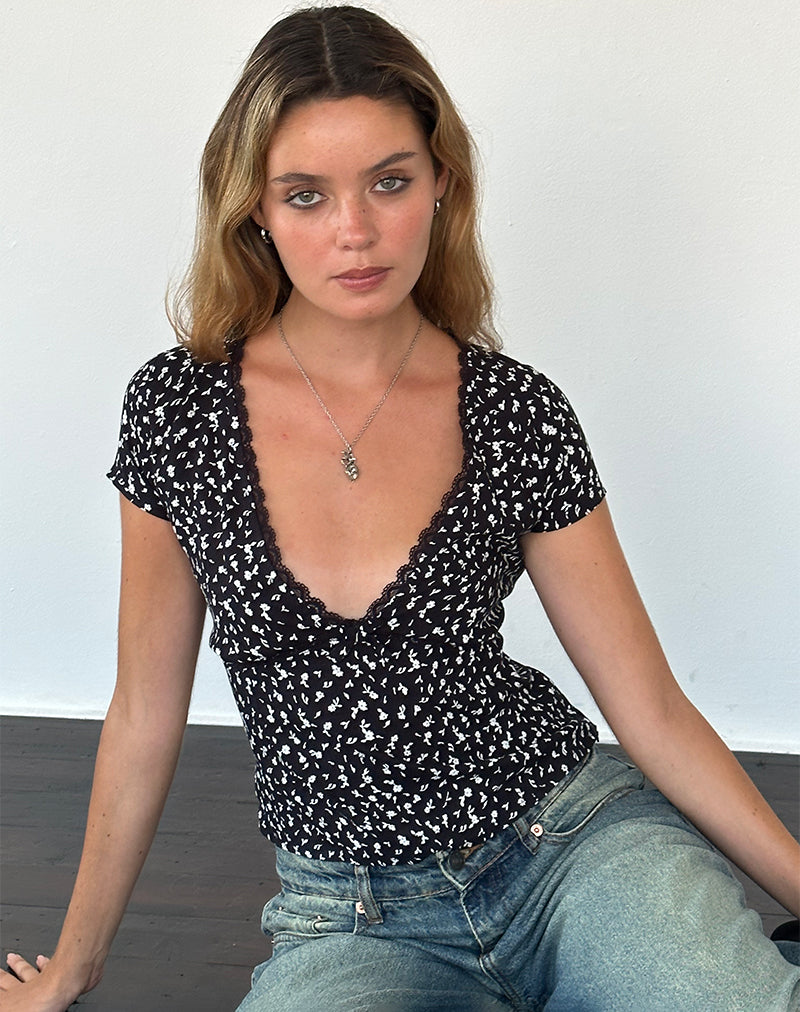 Asani Top in Black Ditsy Romance-Nico Sky