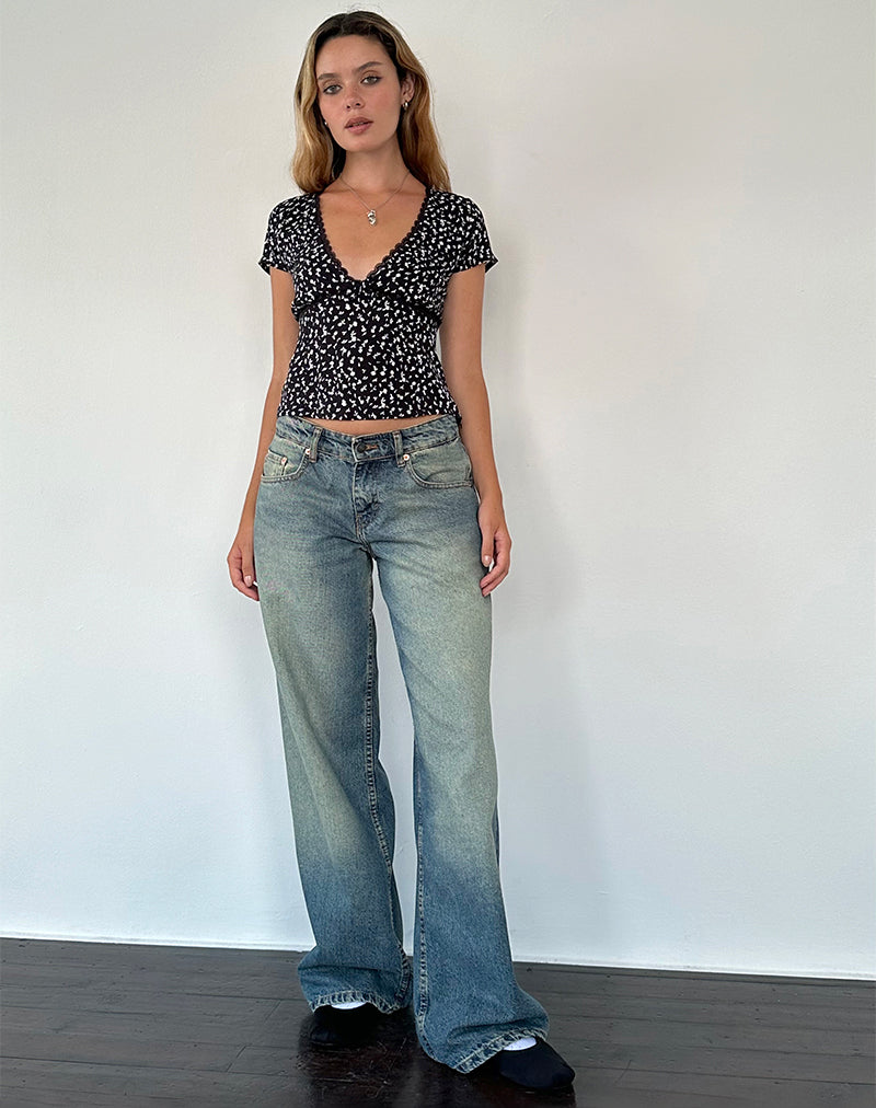 Asani Top in Black Ditsy Romance-Nico Sky