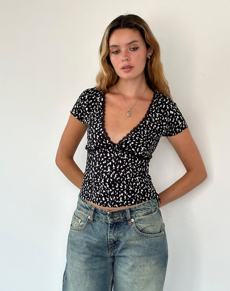 Asani Top in Black Ditsy Romance-Nico Sky