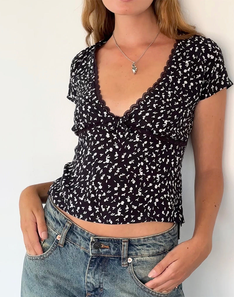 Asani Top in Black Ditsy Romance-Nico Sky