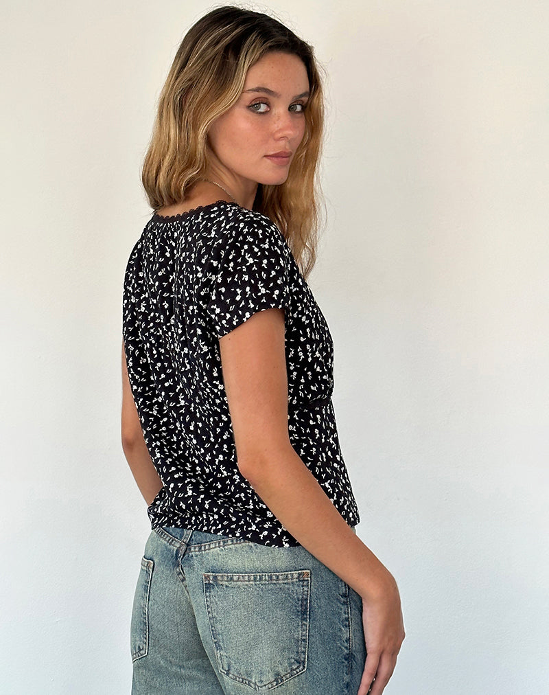 Asani Top in Black Ditsy Romance-Nico Sky
